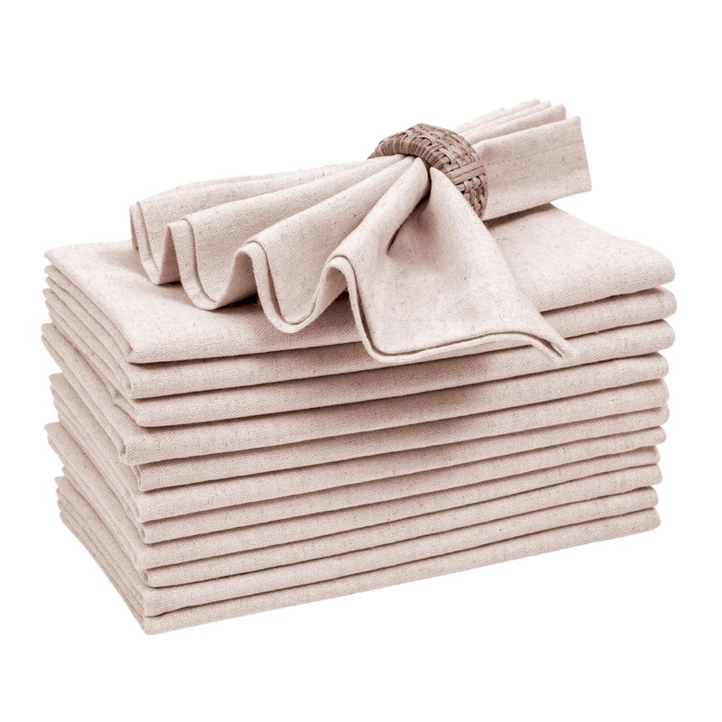 Bedding Craft Linen Flax Cotton Cloth Dinner Napkins Set of 12 â€“ 18x18 Natural Hemstitched Reusable Fabric Napkins for Weddings, Parties, Dinners & Table DÃ©cor â€“ Elegant & Durable - Image 1